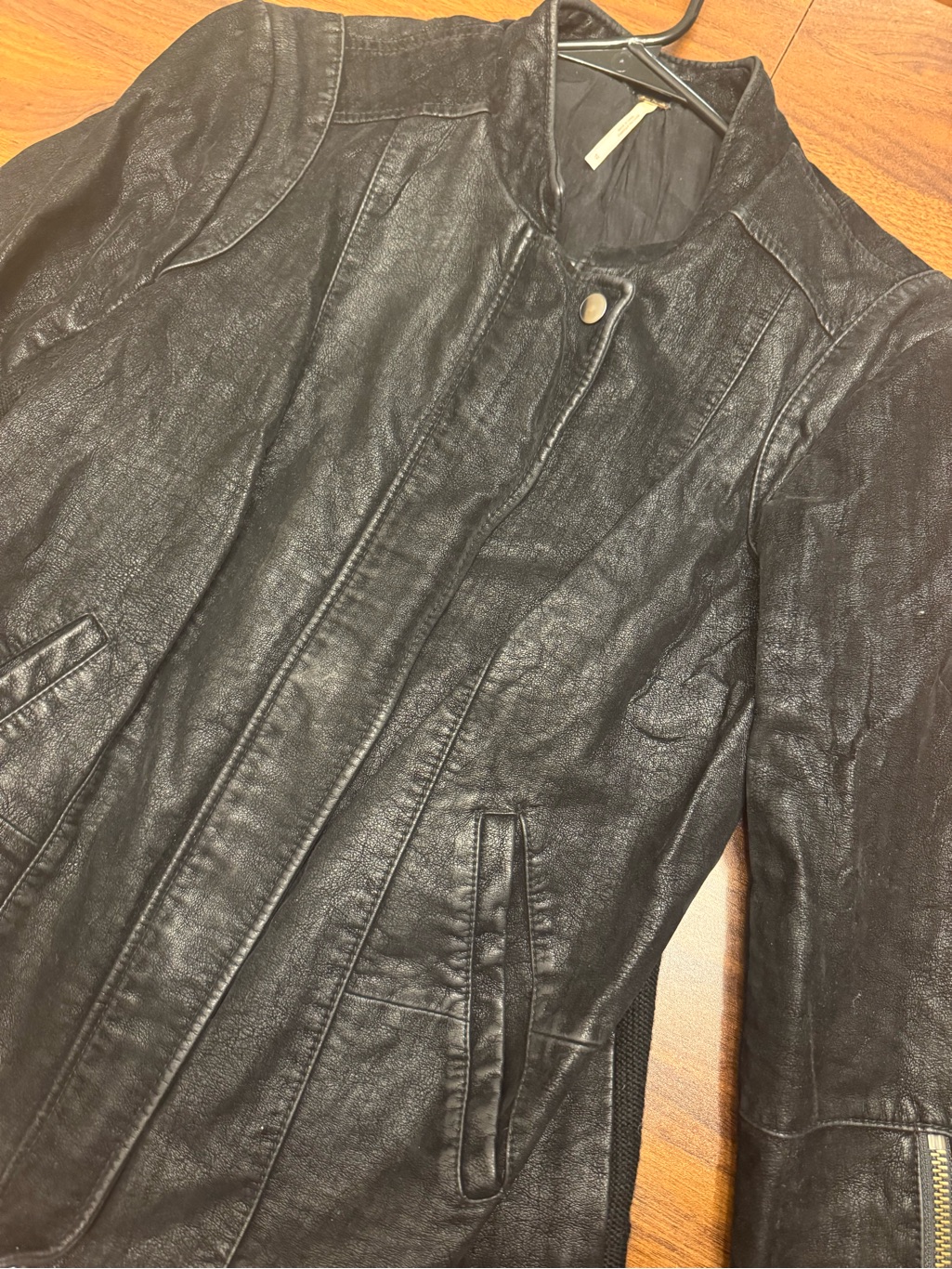 Free People Black Faux Leather Collar Jacket
